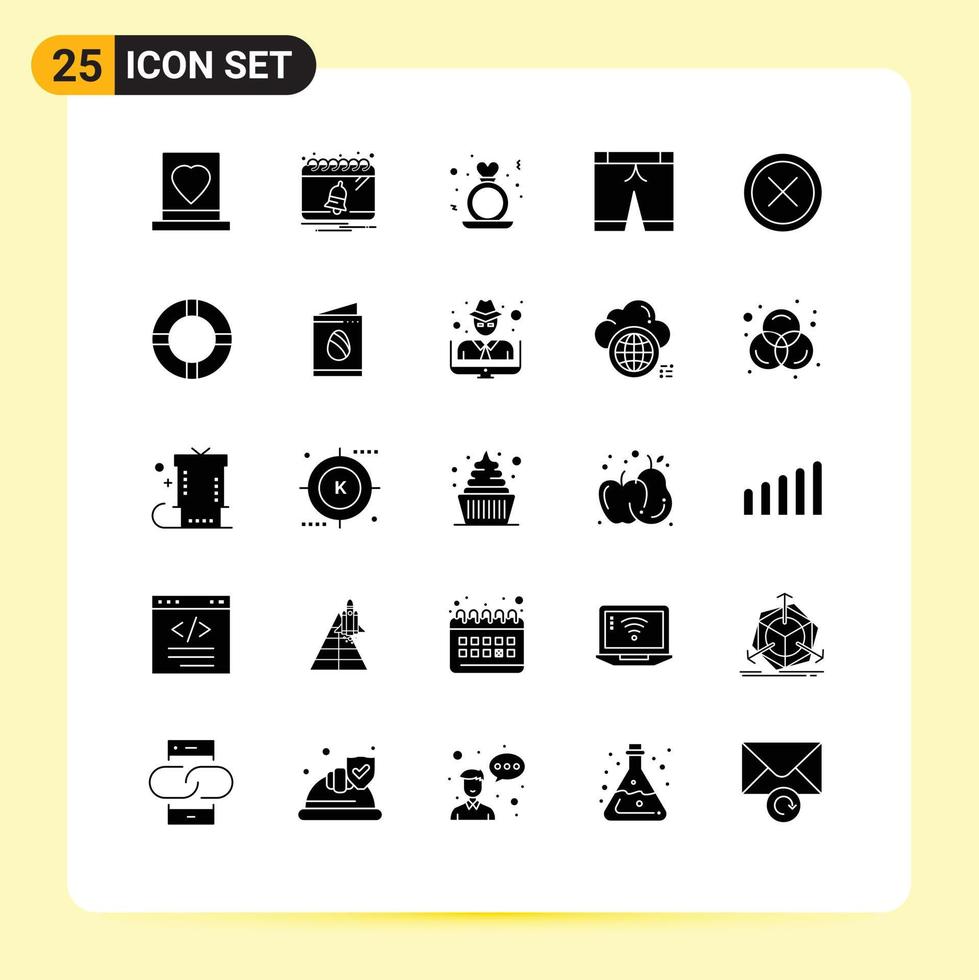 25 Universal Solid Glyphs Set for Web and Mobile Applications cancel sport notification pants ring Editable Vector Design Elements