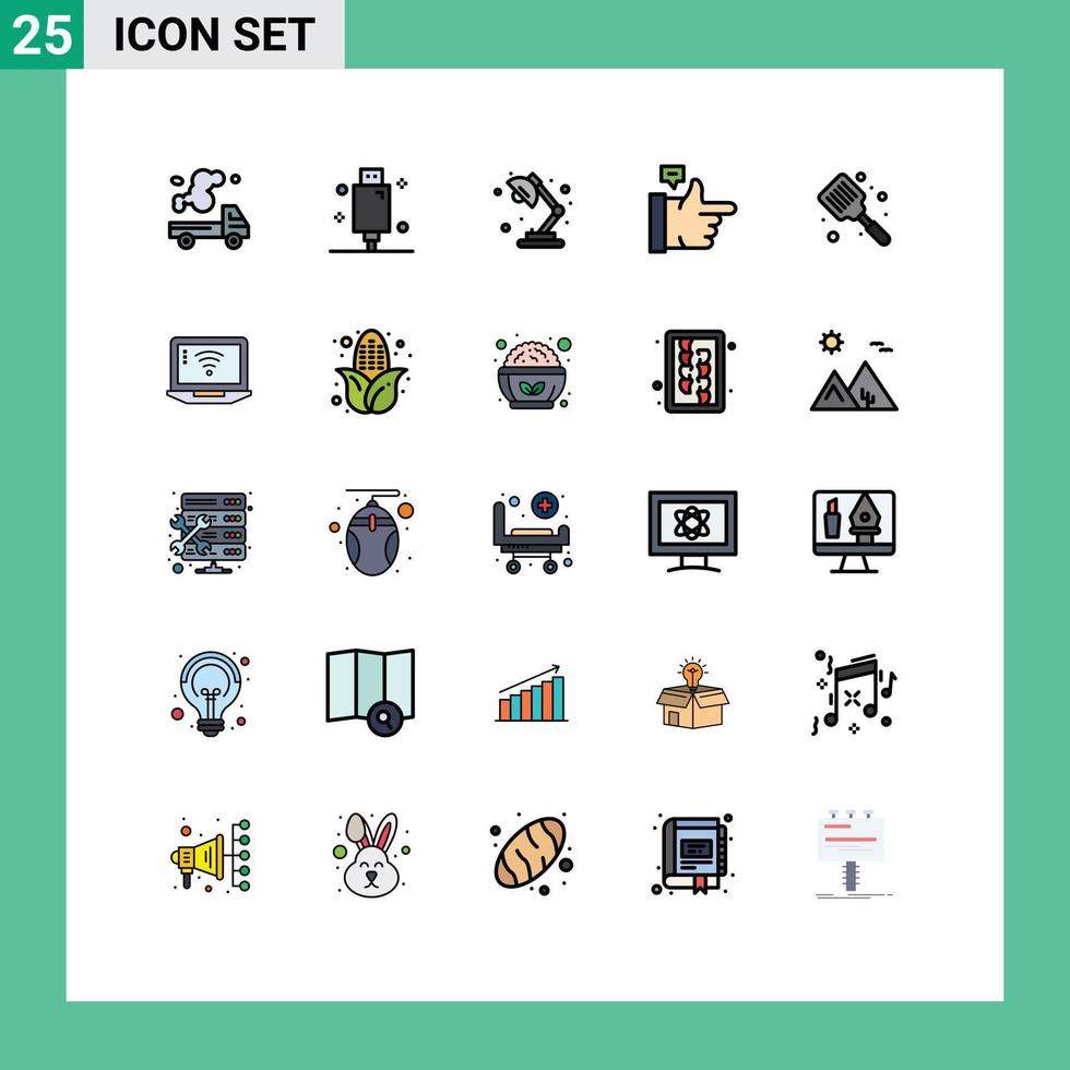 25 Universal Filled line Flat Color Signs Symbols of baked like electronic bubble light Editable Vector Design Elements