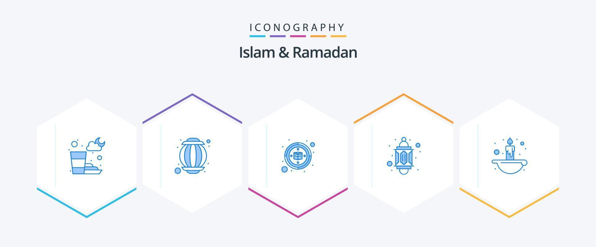 Islam And Ramadan 25 Blue icon pack including light. fire. kaaba. candle. lantern vector