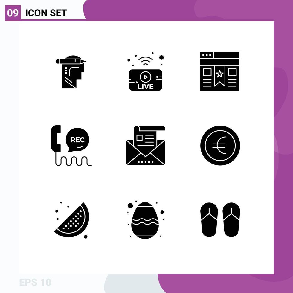 Universal Icon Symbols Group of 9 Modern Solid Glyphs of address contact bookmark communication call Editable Vector Design Elements
