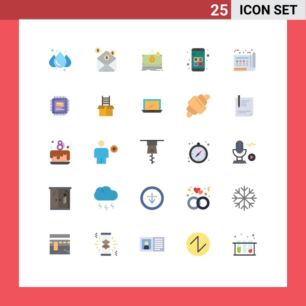 Group of 25 Flat Colors Signs and Symbols for document interaction dollar calculator app Editable Vector Design Elements