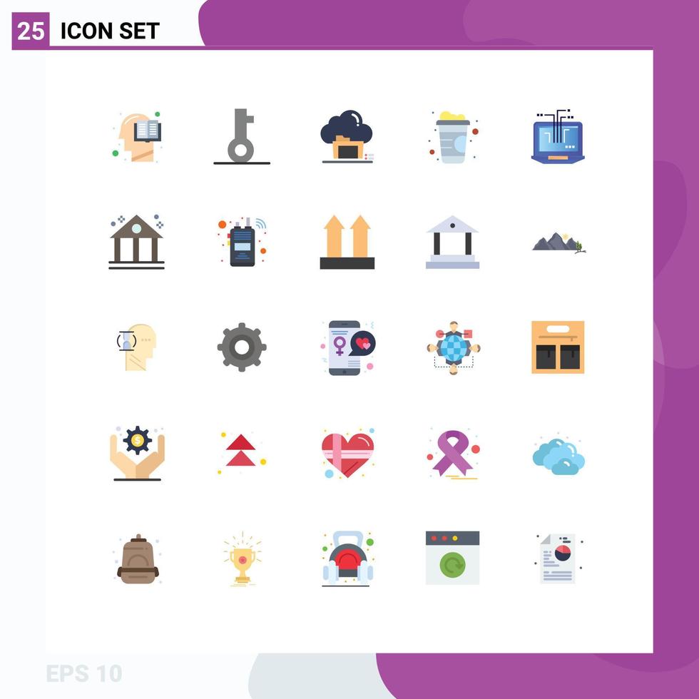 Universal Icon Symbols Group of 25 Modern Flat Colors of computer line security drink data Editable Vector Design Elements
