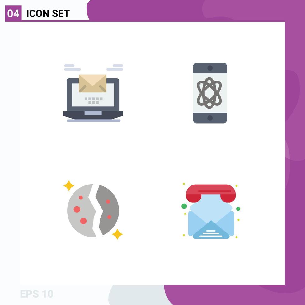 Set of 4 Modern UI Icons Symbols Signs for computer astronomy email science galaxy Editable Vector Design Elements