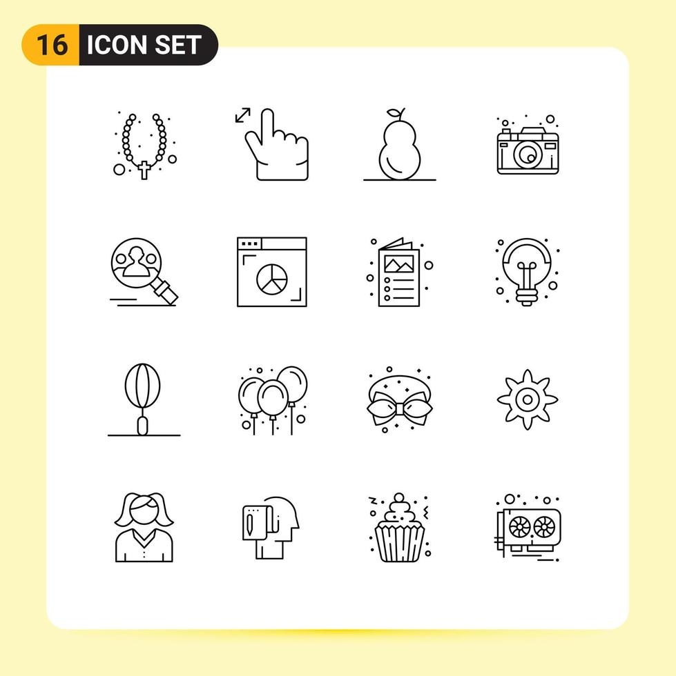 Group of 16 Modern Outlines Set for user profile fruit find picture Editable Vector Design Elements