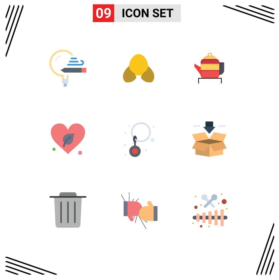 Editable Vector Line Pack of 9 Simple Flat Colors of drop world clothing green chinese Editable Vector Design Elements