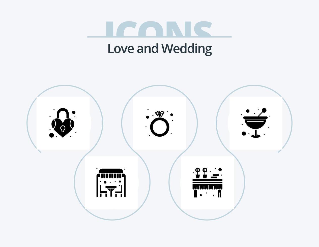 Wedding Glyph Icon Pack 5 Icon Design. ring. engagement. party. gift diamond. private vector