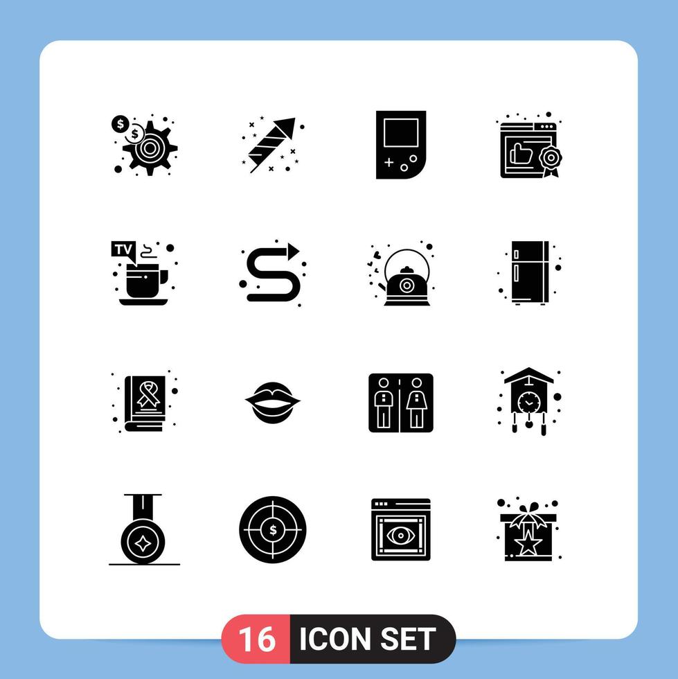 Set of 16 Commercial Solid Glyphs pack for tv break hot console cup like Editable Vector Design Elements