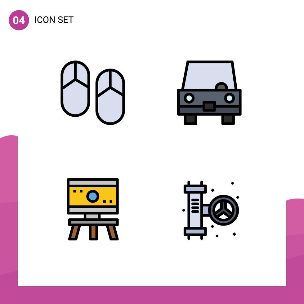Filledline Flat Color Pack of 4 Universal Symbols of beach atom slippers transport science Editable Vector Design Elements
