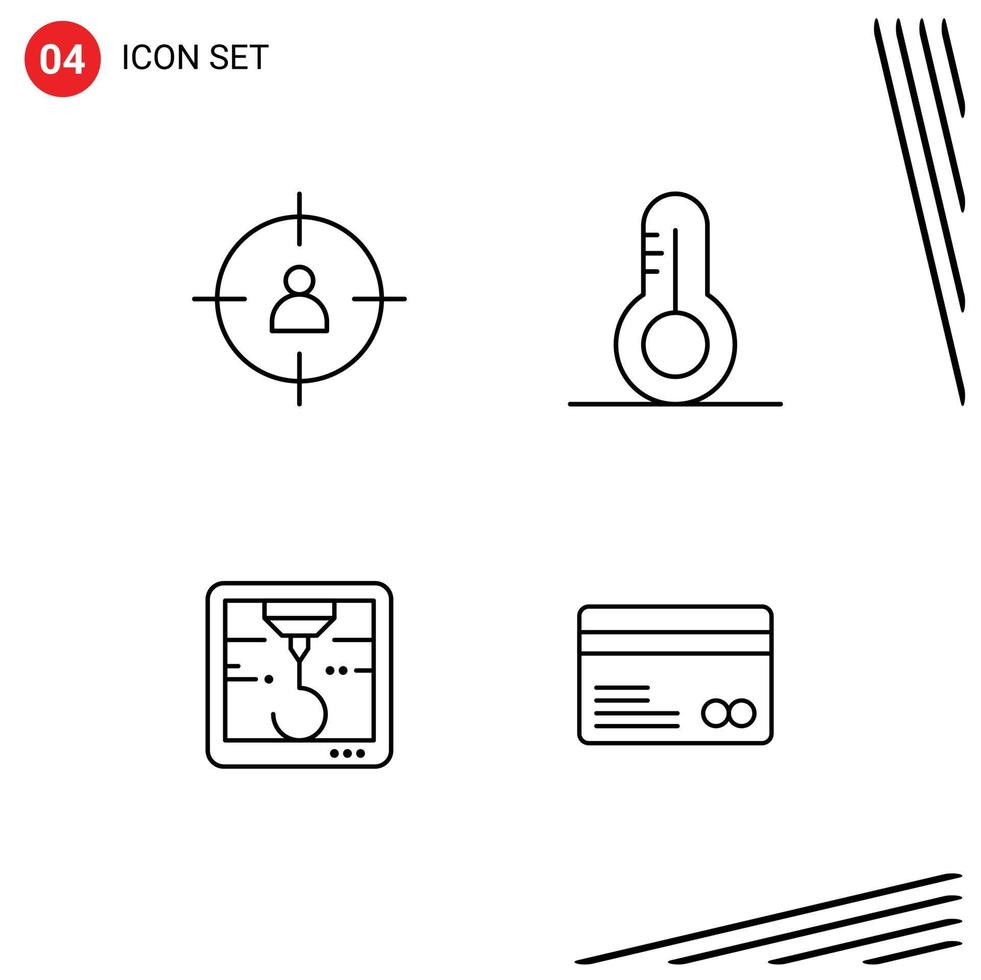Group of 4 Modern Filledline Flat Colors Set for business card target thermometer ecommerce Editable Vector Design Elements