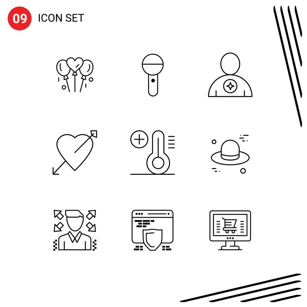 Modern Set of 9 Outlines and symbols such as valentine heart sound arrow favorite Editable Vector Design Elements