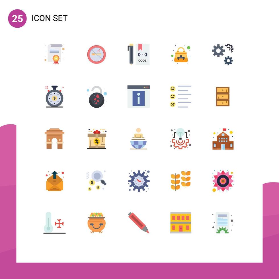 Set of 25 Modern UI Icons Symbols Signs for gears shoulder bag coding purse handbag Editable Vector Design Elements
