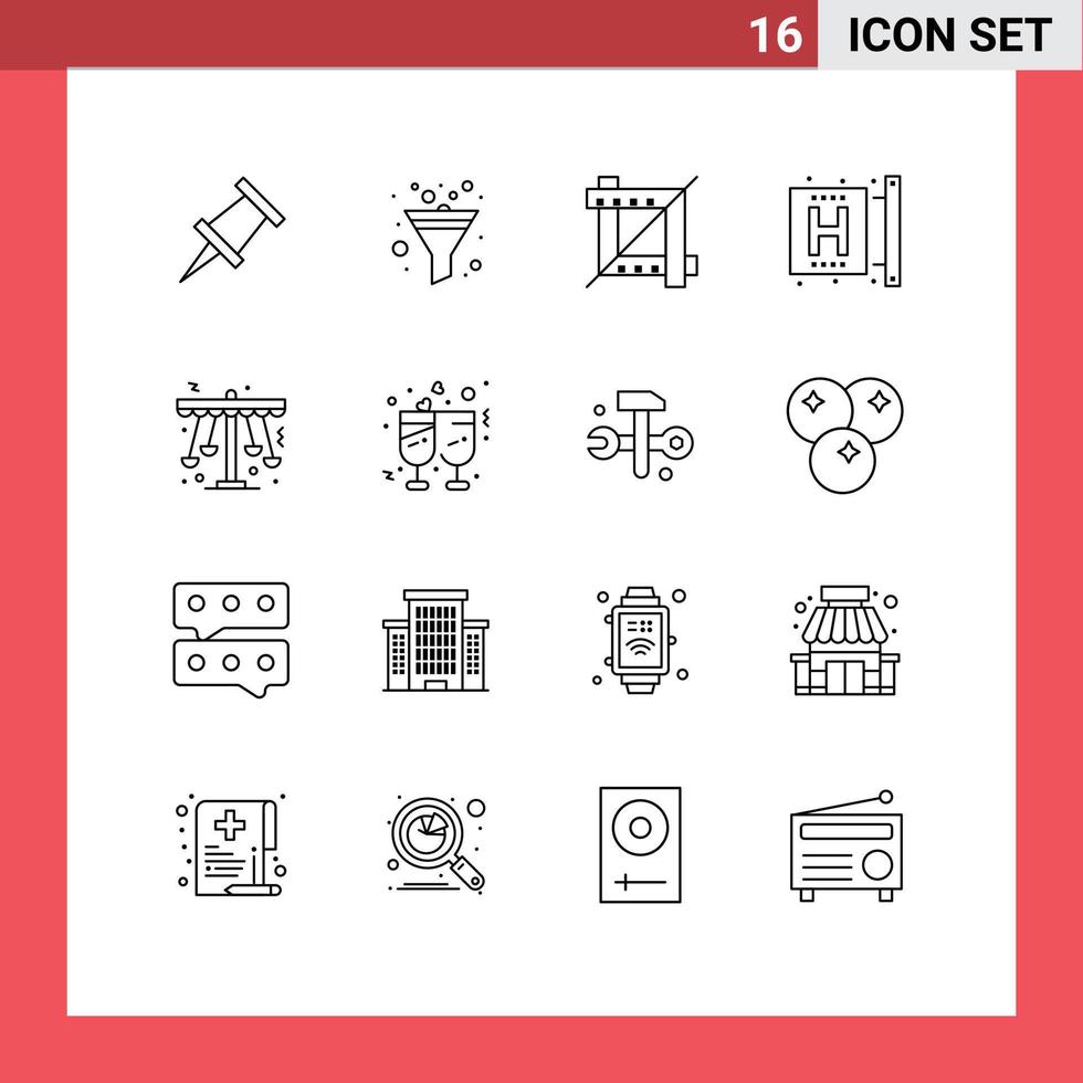 16 User Interface Outline Pack of modern Signs and Symbols of entertainment play center swing health Editable Vector Design Elements