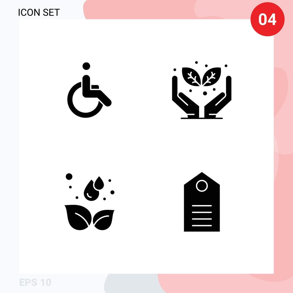 Group of 4 Modern Solid Glyphs Set for weelchair droop walk save the world clothes Editable Vector Design Elements