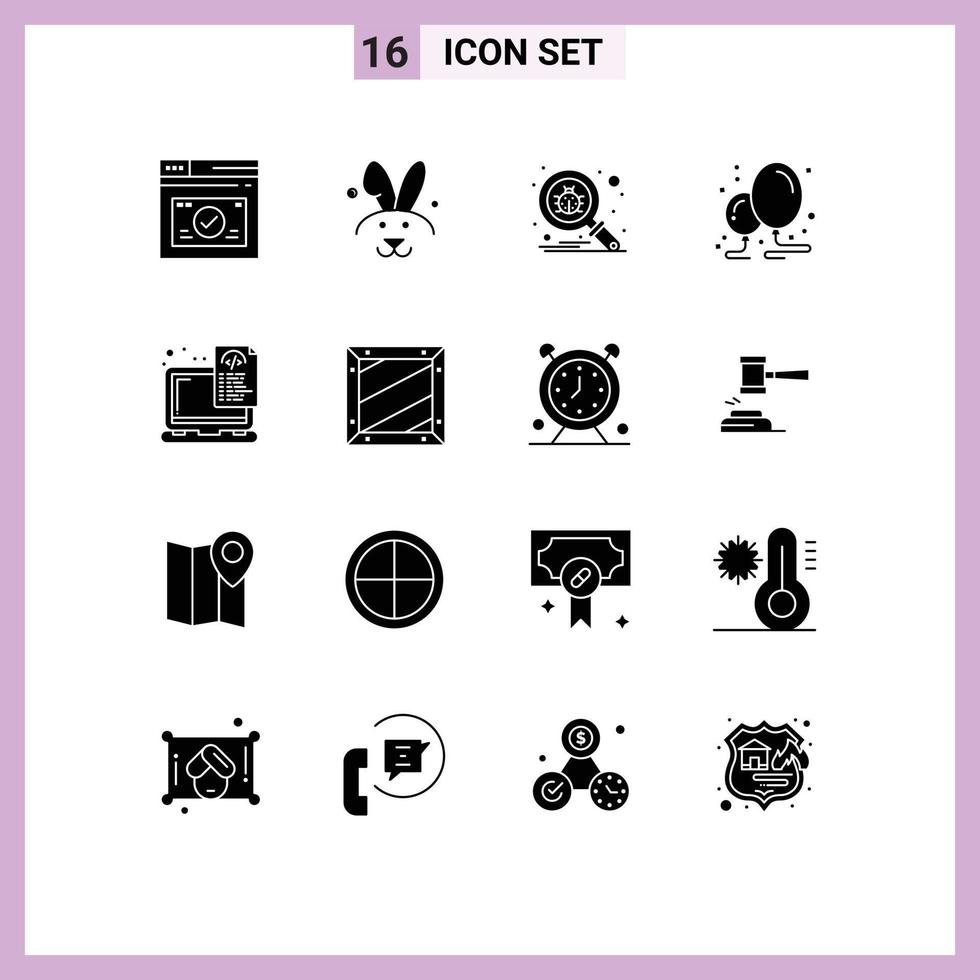 Universal Icon Symbols Group of 16 Modern Solid Glyphs of files device scan party birthday Editable Vector Design Elements