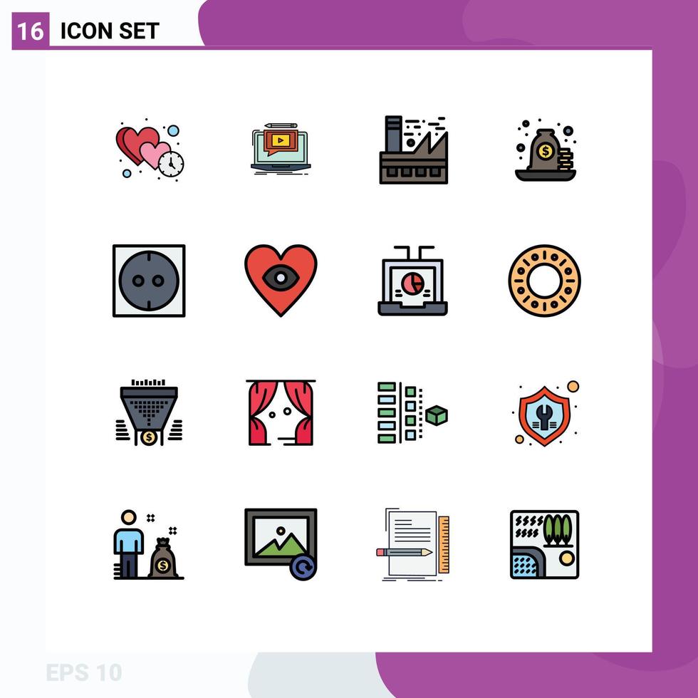 Pack of 16 creative Flat Color Filled Lines of payment loan tutorial environment ecology Editable Creative Vector Design Elements