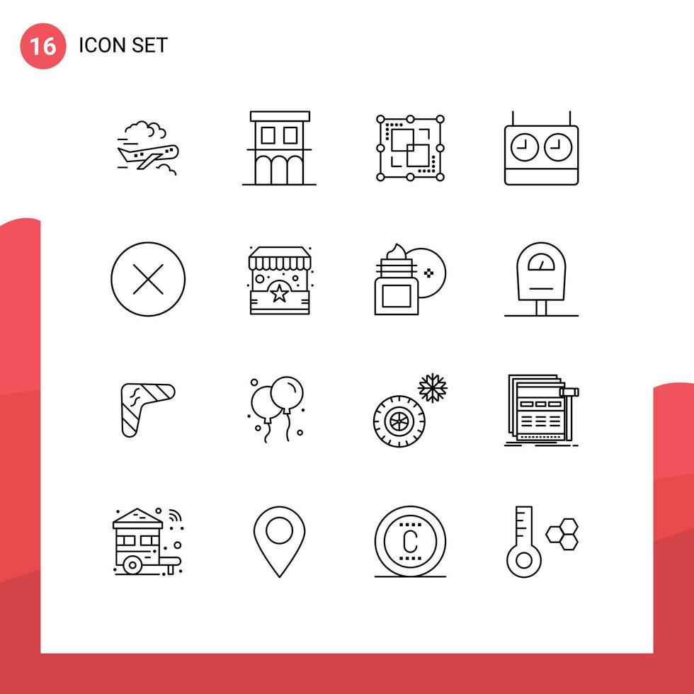 16 Outline concept for Websites Mobile and Apps delete timer residence clock point Editable Vector Design Elements