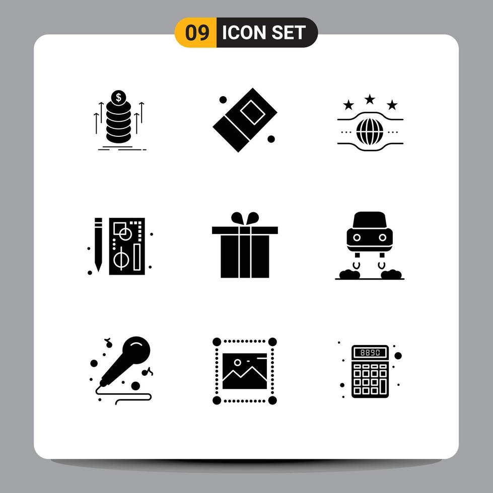 Pack of 9 creative Solid Glyphs of gift web champion page chart Editable Vector Design Elements