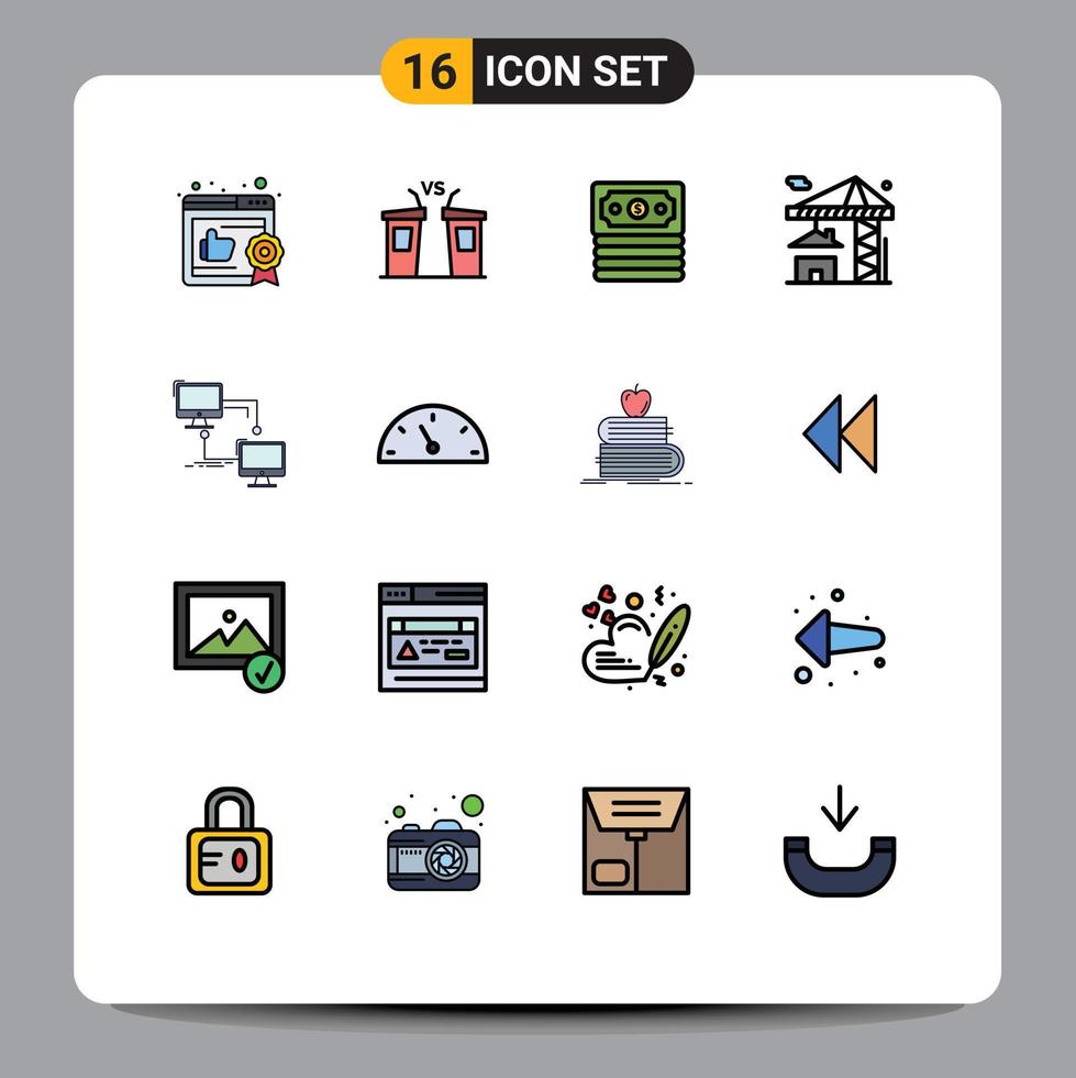 Universal Icon Symbols Group of 16 Modern Flat Color Filled Lines of connection local banking building real Editable Creative Vector Design Elements