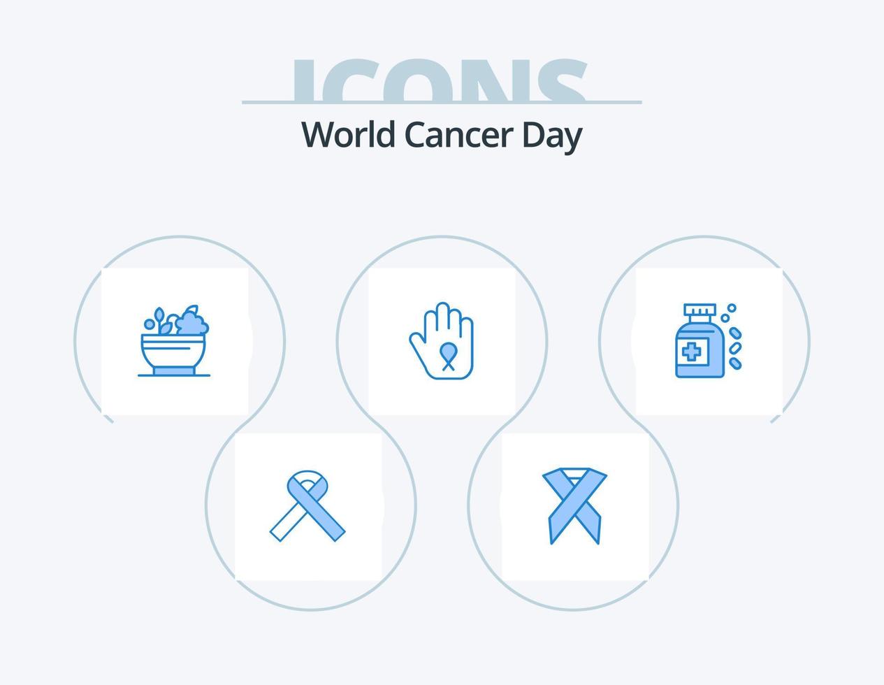 World Cancer Day Blue Icon Pack 5 Icon Design. medicine. awareness. herbal. ribbon. stop vector