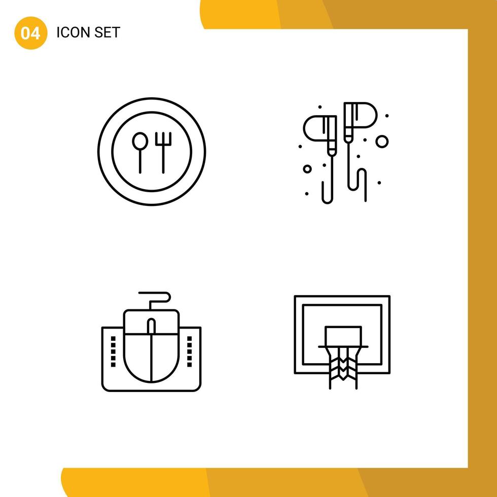 4 Universal Line Signs Symbols of food mouse plate headset mouse interface Editable Vector Design Elements