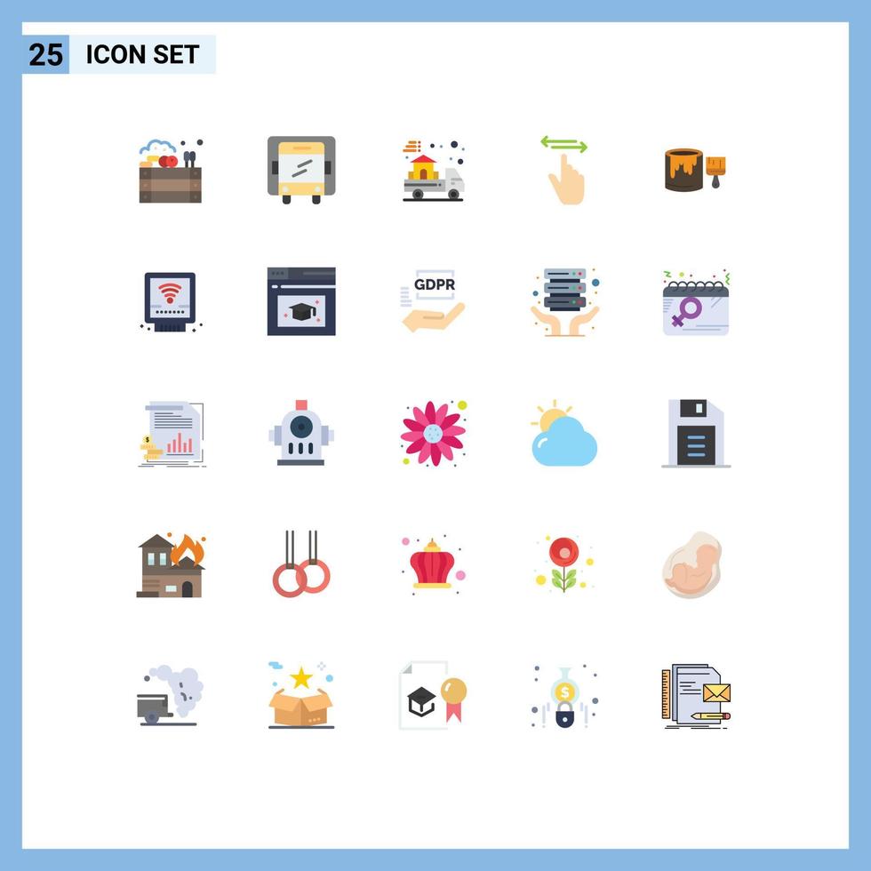 Group of 25 Flat Colors Signs and Symbols for bucket right estate left gestures Editable Vector Design Elements