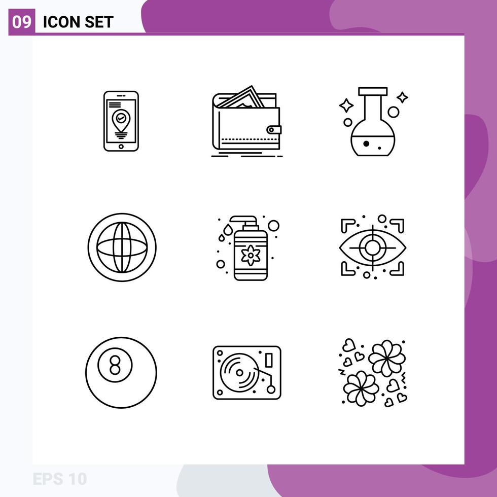 Set of 9 Commercial Outlines pack for support global purse communication test Editable Vector Design Elements