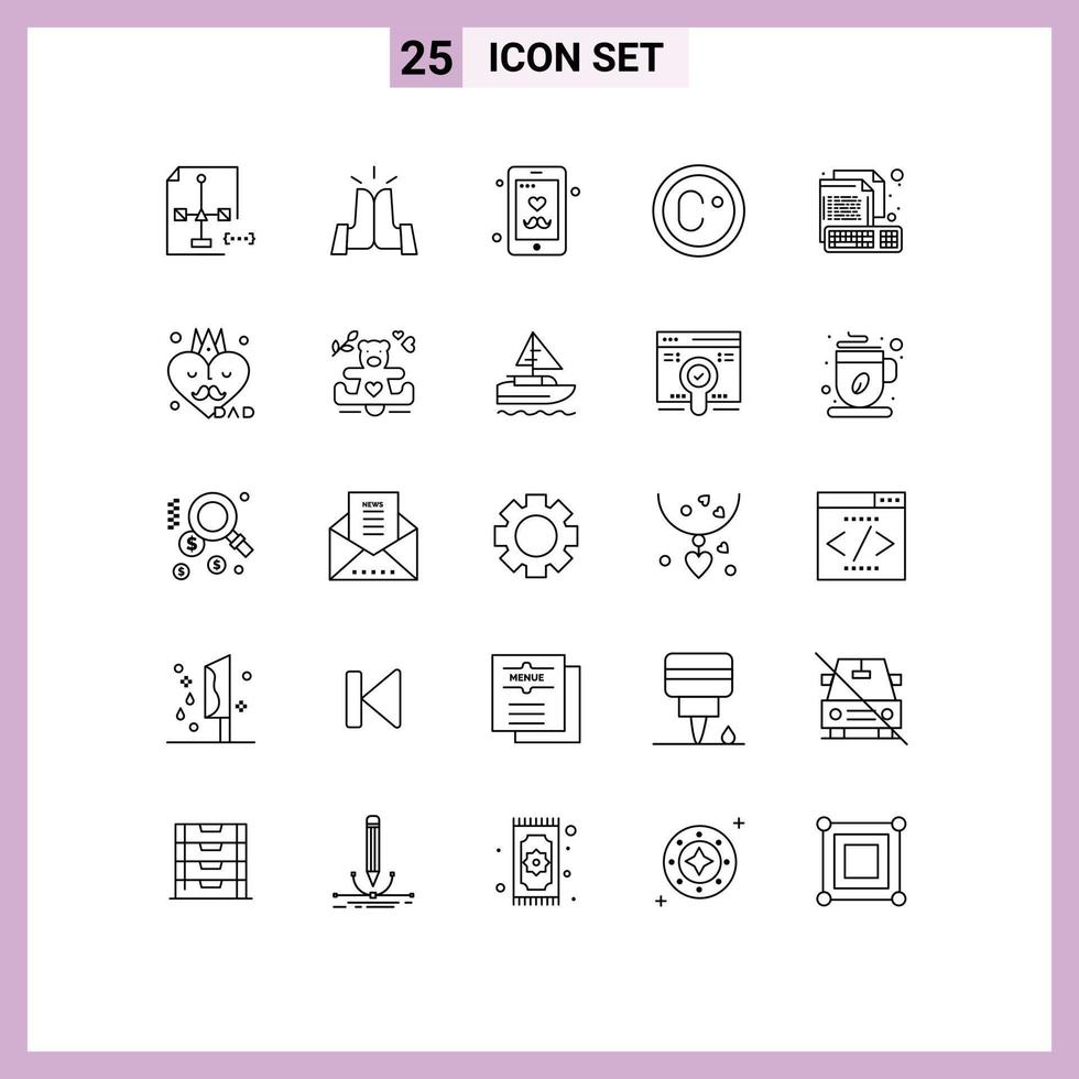 25 User Interface Line Pack of modern Signs and Symbols of computer measure high degree mobile Editable Vector Design Elements