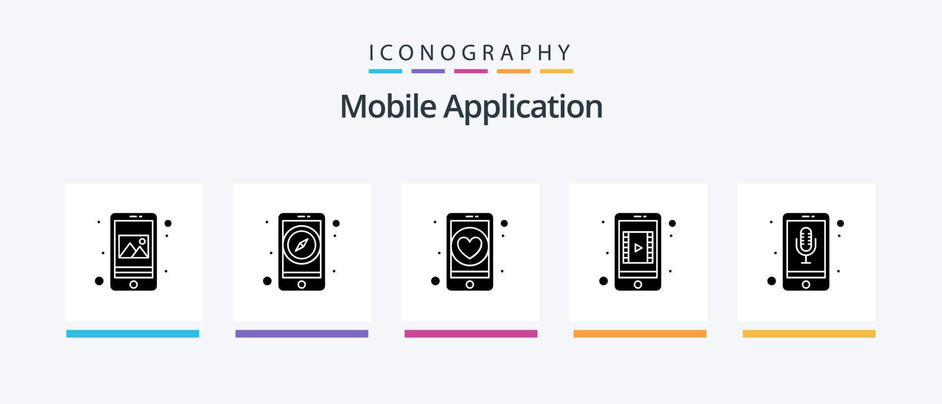 Mobile Application Glyph 5 Icon Pack Including mobile recorder. app. mobile video. mobile app. Creative Icons Design vector