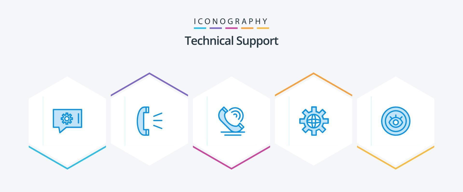 Technical Support 25 Blue icon pack including support. eye. communication. technical. globe vector