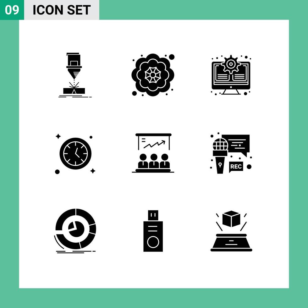 Stock Vector Icon Pack of 9 Line Signs and Symbols for user presentation gear time watch Editable Vector Design Elements