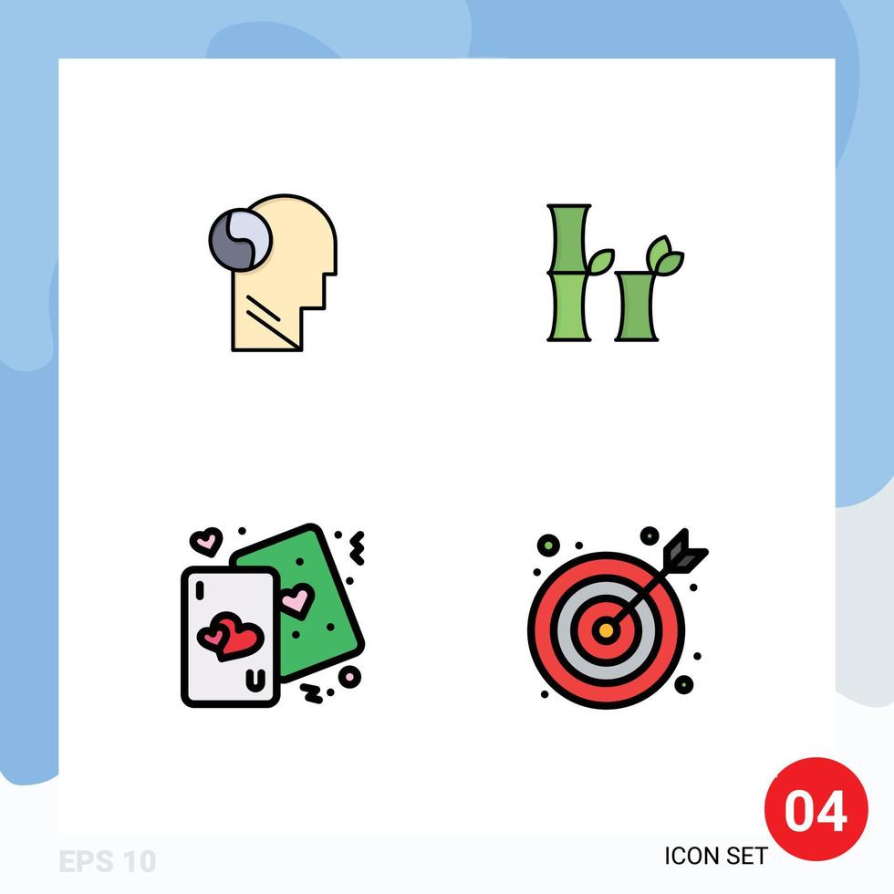 Group of 4 Modern Filledline Flat Colors Set for svg hearts mind chinese love Editable Vector Design Elements