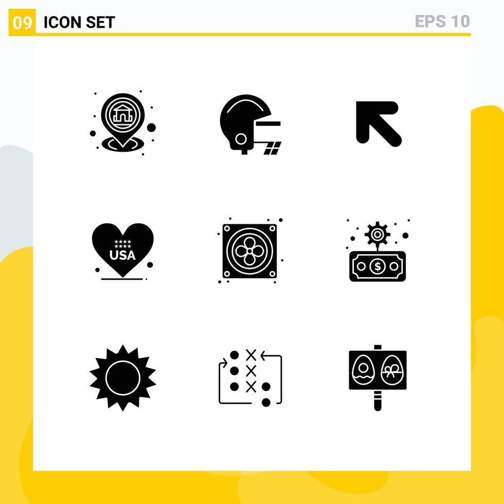 Set of 9 Modern UI Icons Symbols Signs for hardware computer arrow usa love Editable Vector Design Elements