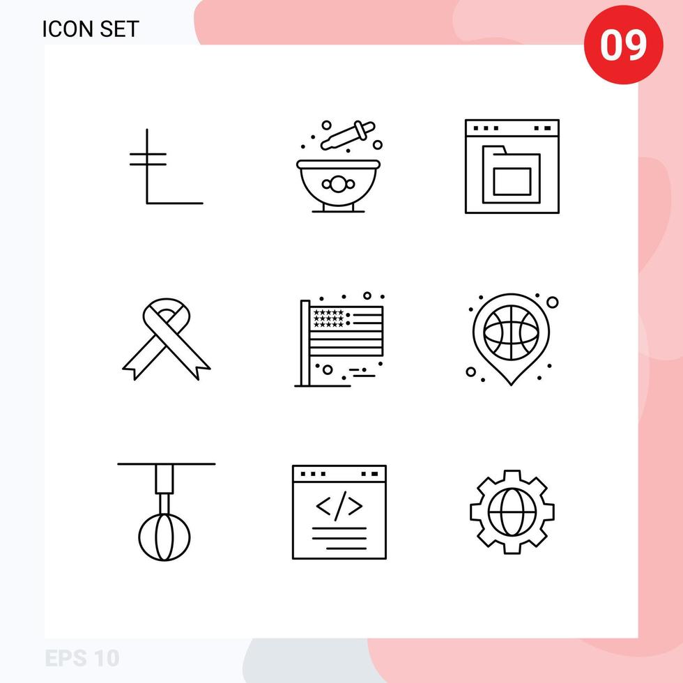 Pack of 9 creative Outlines of american health browser aids interface Editable Vector Design Elements