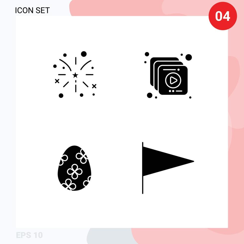 Universal Icon Symbols Group of 4 Modern Solid Glyphs of firework easter egg usa video country Editable Vector Design Elements