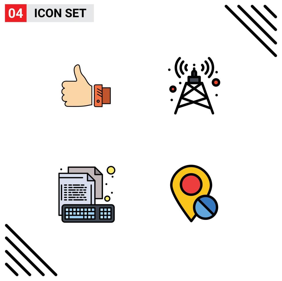 conjunto de 4 4 vector línea de relleno plano colores en cuadrícula para me gusta codificación mano antena creativo editable vector diseño elementos