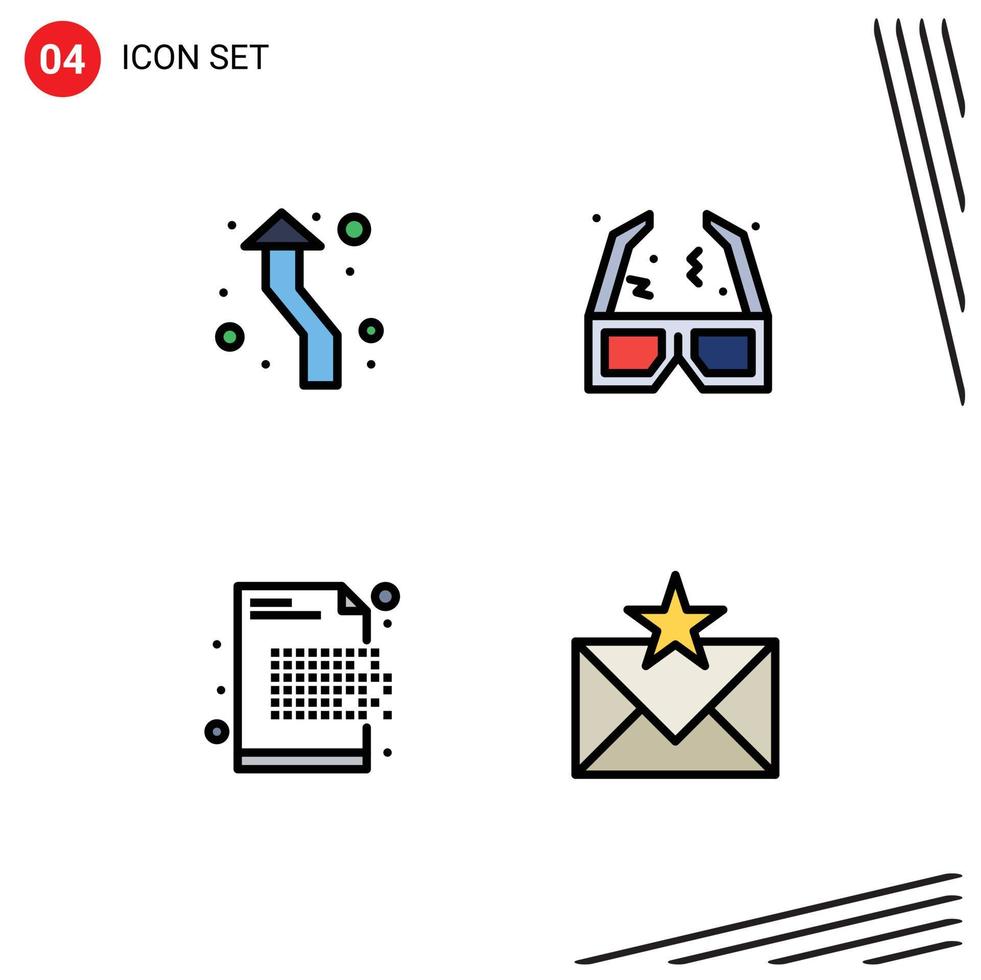 conjunto de 4 4 vector línea de relleno plano colores en cuadrícula para flecha grafía dirección película descifrado editable vector diseño elementos