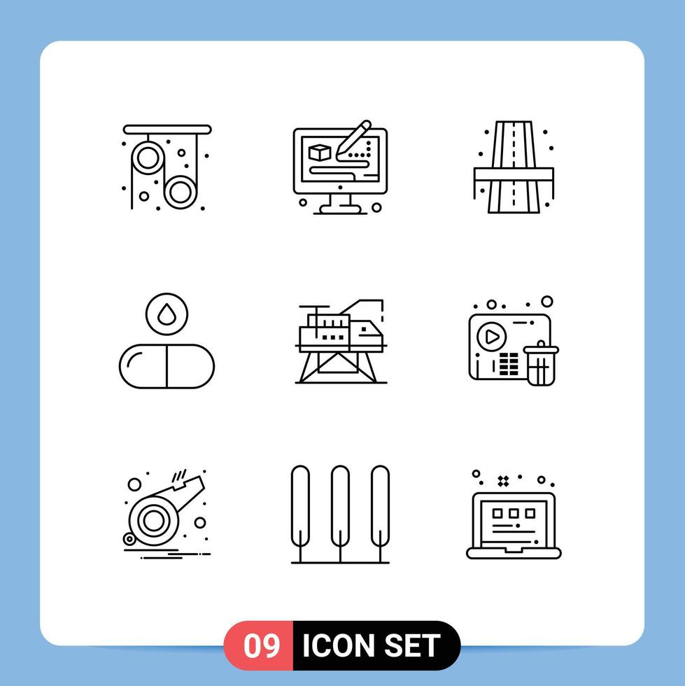 Modern Set of 9 Outlines Pictograph of engineering pills city drop drug Editable Vector Design Elements