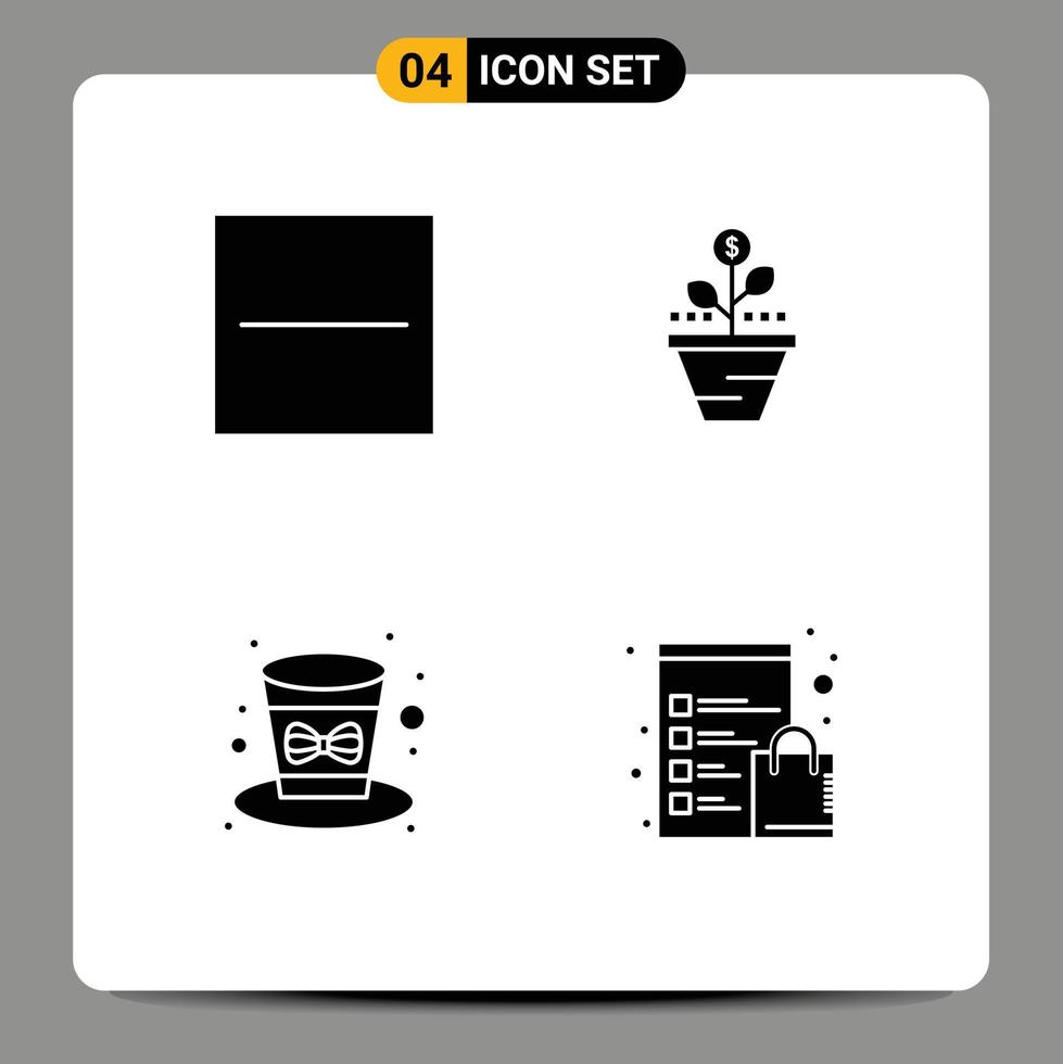 Group of 4 Solid Glyphs Signs and Symbols for close growing minus care raise Editable Vector Design Elements