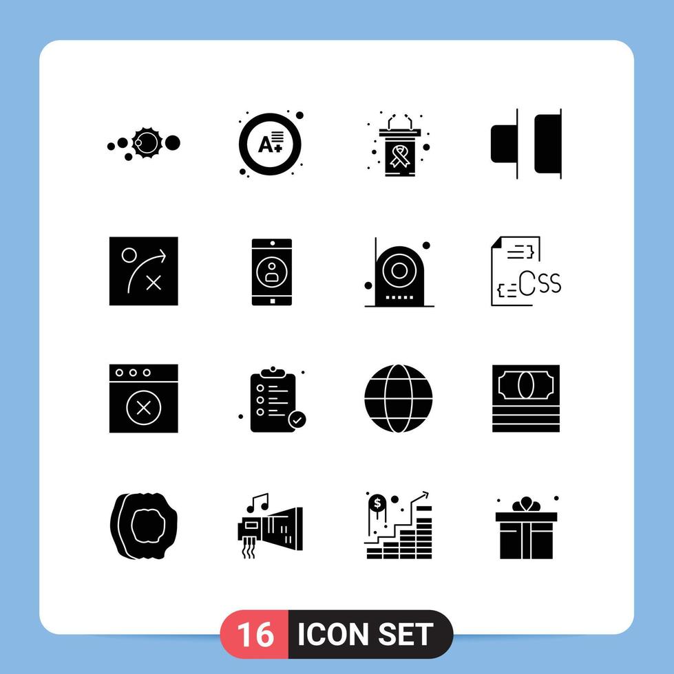 Universal Icon Symbols Group of 16 Modern Solid Glyphs of application algorithm podium right distribute Editable Vector Design Elements
