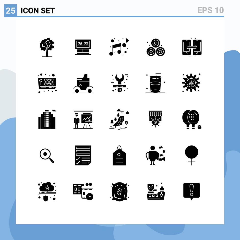 Modern Set of 25 Solid Glyphs and symbols such as joystick share note data wheat straw Editable Vector Design Elements