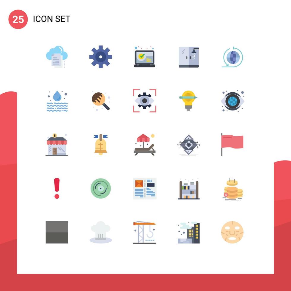 Pack of 25 Modern Flat Colors Signs and Symbols for Web Print Media such as global global business checked shower plumber Editable Vector Design Elements