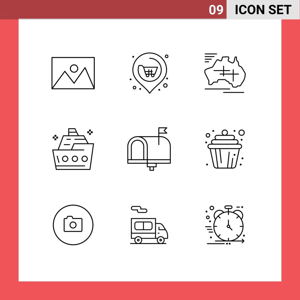 Pictogram Set of 9 Simple Outlines of ship ocean supermarket cruise travel Editable Vector Design Elements