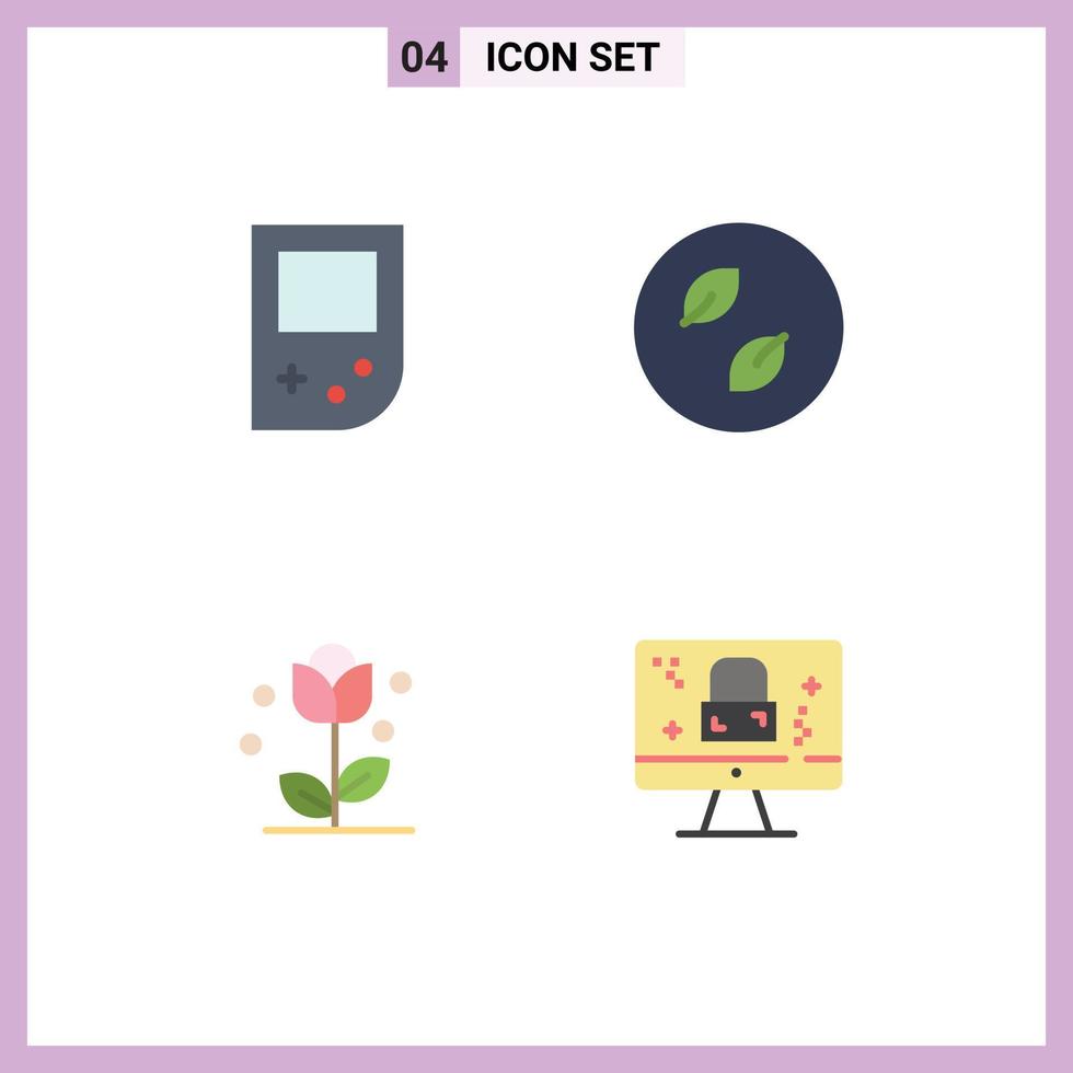 4 Thematic Vector Flat Icons and Editable Symbols of console flower ecology nature spring Editable Vector Design Elements
