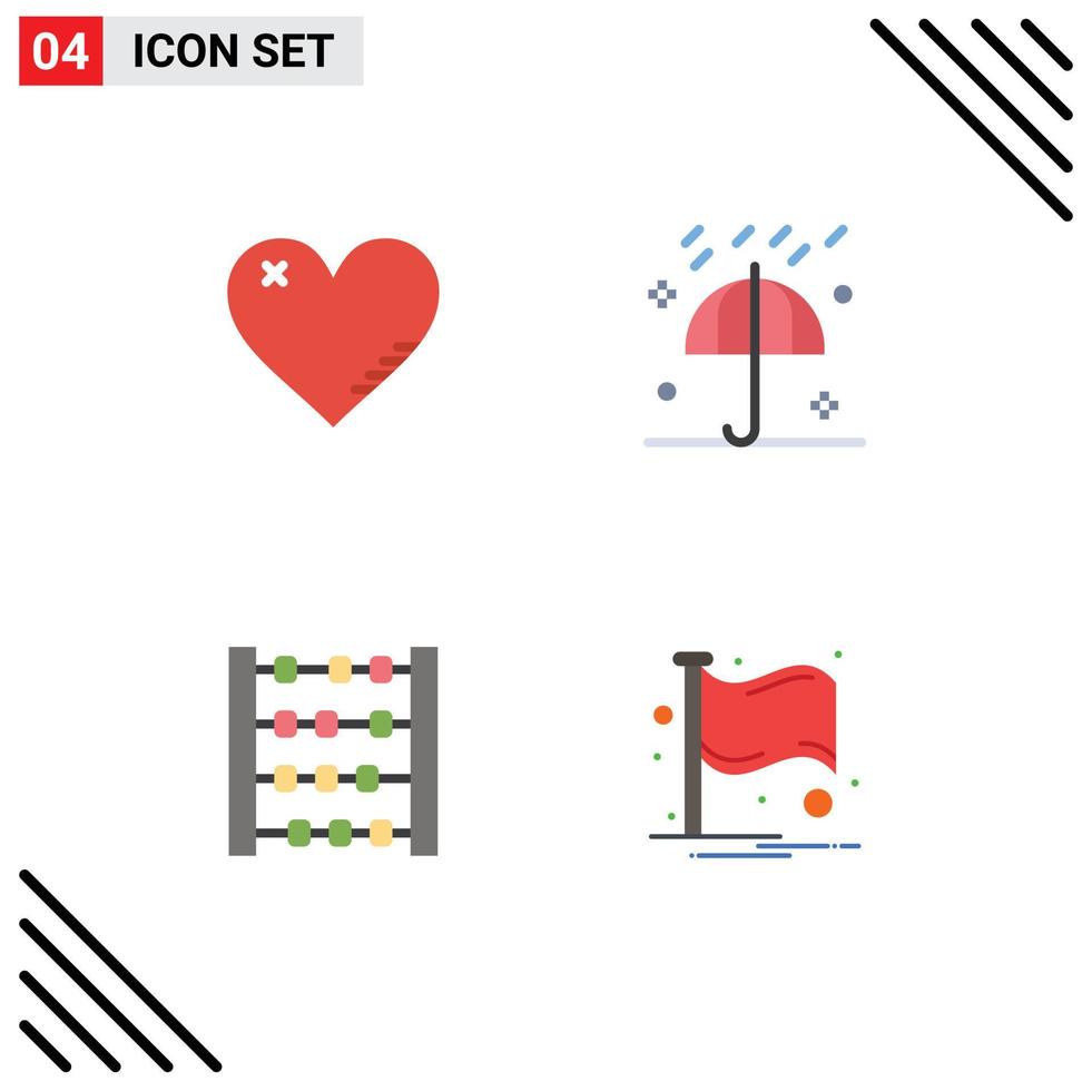 Set of 4 Vector Flat Icons on Grid for heart winter favorite rain counter Editable Vector Design Elements