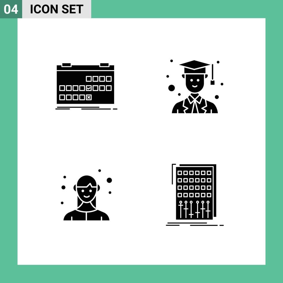 conjunto de 4 4 moderno ui íconos símbolos señales para calendario hembra lanzamiento graduado negocio editable vector diseño elementos