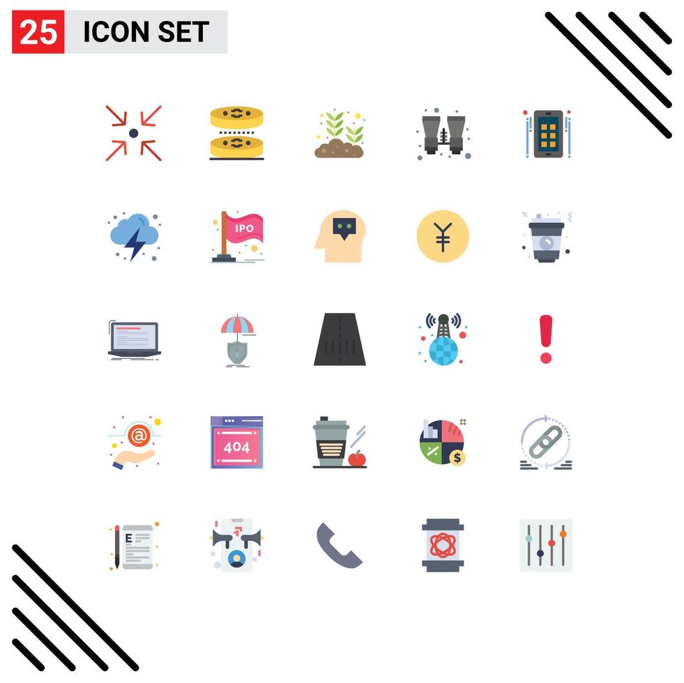 Group of 25 Modern Flat Colors Set for social marketing leaf travel binoculars Editable Vector Design Elements