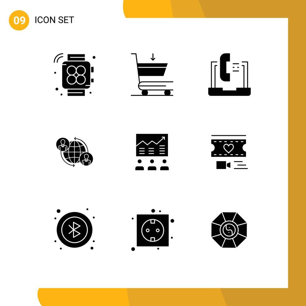 9 Thematic Vector Solid Glyphs and Editable Symbols of arrow global help internet connections Editable Vector Design Elements