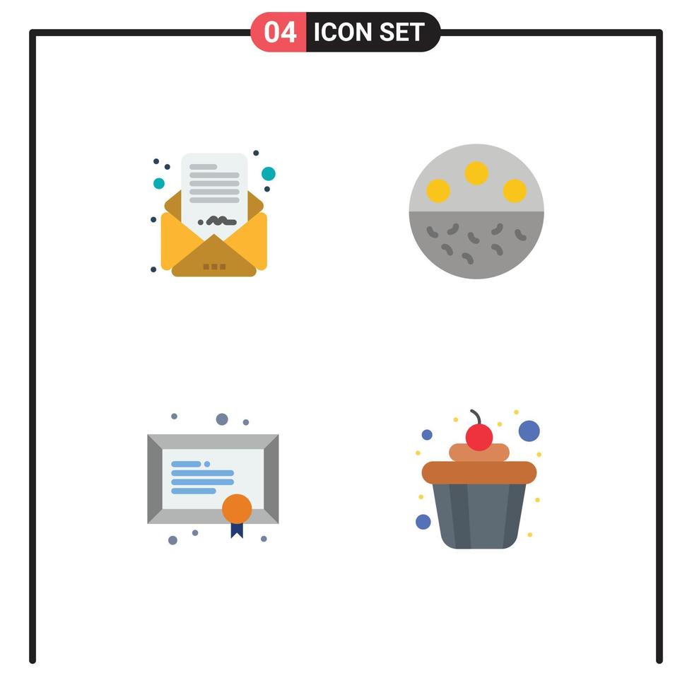 4 Flat Icon concept for Websites Mobile and Apps business mail diploma mail mineral school Editable Vector Design Elements