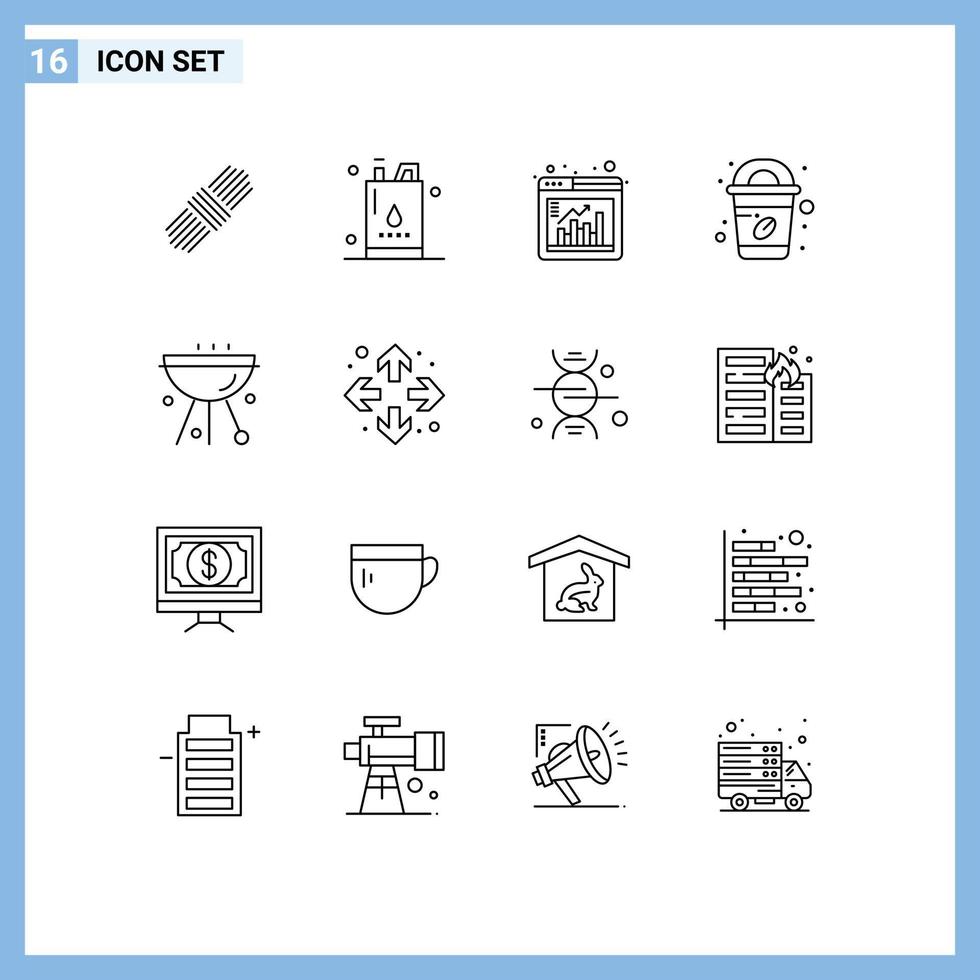 Pictogram Set of 16 Simple Outlines of cafe barbecue window starbucks coffee Editable Vector Design Elements