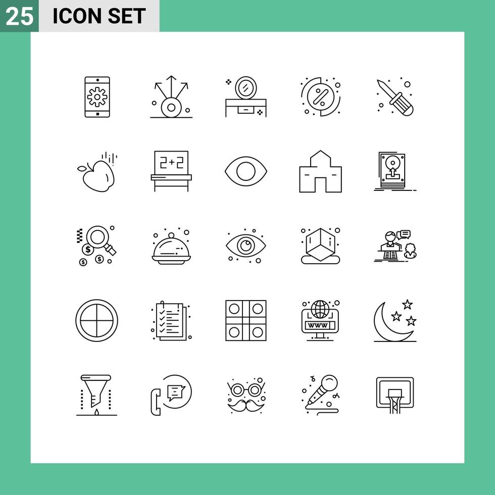 25 Creative Icons Modern Signs and Symbols of screw fixer repair beauty table percentage investment Editable Vector Design Elements